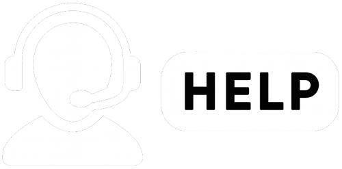 A clean icon representing customer support. An outline of a person wearing a headset is shown next to a button that reads "HELP," symbolizing accessible and responsive helpdesk services for resolving technical issues.