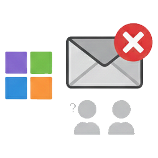 An icon depicting a failure in email services. A large envelope is shown with a red 'X' over it, symbolizing problems with email delivery, server connectivity, or other communication issues within a Microsoft environment that require troubleshooting.